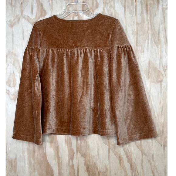 Madewell Texture & Thread Corduroy Swing Top XS Mustard Bell Sleeve Mockneck - Picture 4 of 8